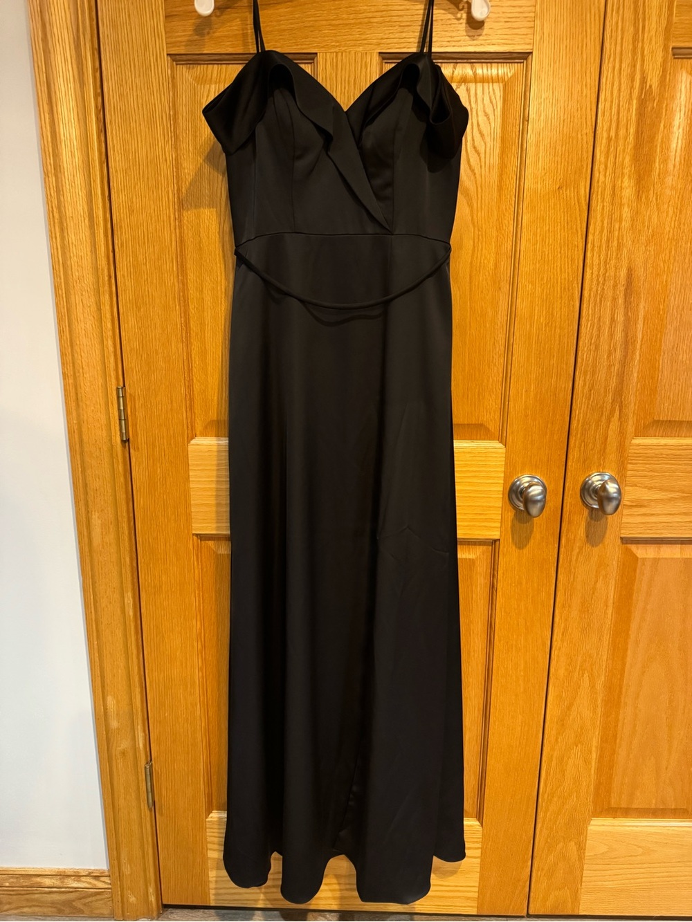 Christina Wu Black Ruffled-Spaghetti Maxi Dress